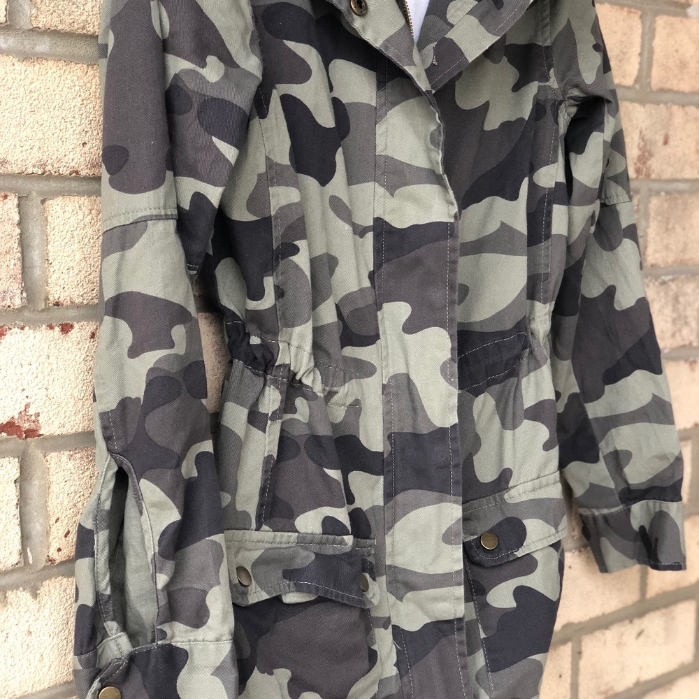Francesca’s Bomber Hood Military Camouflage Jacket